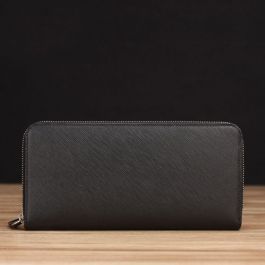 StoryLeather.com - Handmade black saffiano leather zip around long wallet