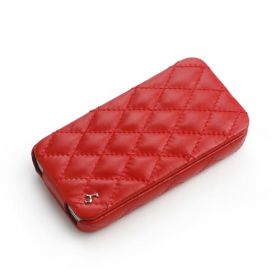 Red Apple iPhone 4 / 4S Hard Shell Down-Fold Flip Quilt Pattern Leather Case