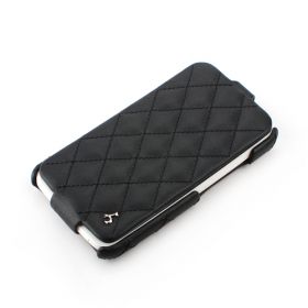 Black HTC ONE-X Hard Shell Down-Fold Flip Quilt Pattern Leather Case