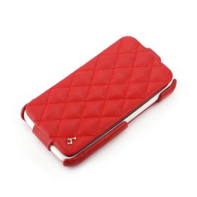 Red HTC ONE-X Hard Shell Down-Fold Flip Quilt Pattern Leather Case