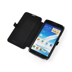 Black Premium Leather Side-Flip Leather Case for Samsung Galaxy Note 2