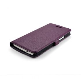 Purple Premium Leather Side Flip Leather Wallet Case for New HTC ONE
