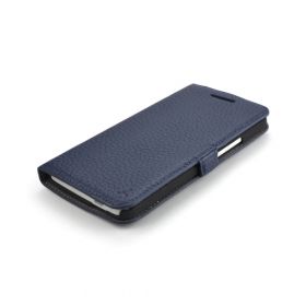 Blue Premium Leather Side Flip Leather Wallet Case for New HTC ONE