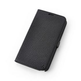 Black Premium Genuine Leather Side Flip Leather Wallet Case for Samsung Galaxy Note 2