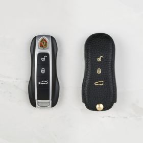 Black leather key cover for Porsche key