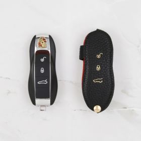 Black leather key cover for Porsche key