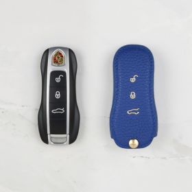 Blue leather key cover for Porsche key