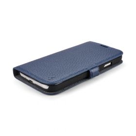 Blue Premium Genuine Leather Side Flip Leather Wallet Case for Samsung Galaxy S4