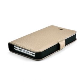 Custom Made Premium Genuine Leather Side Flip Leather Wallet Case for Apple iPhone 4 / 4S