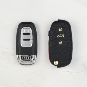 Black leather key cover for Audi car key