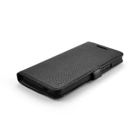 Black Premium Leather Side Flip Leather Wallet Case for New HTC ONE