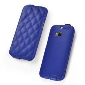 Custom Down Flip Quilted Pattern Leather Case for HTC One M8