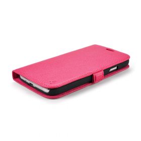 Pink Premium Genuine Leather Side Flip Leather Wallet Case for Samsung Galaxy S4