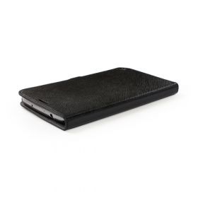 Black Cross Pattern Premium Genuine Leather Side Flip Leather Wallet Case for Samsung Galaxy Mega 6.3