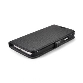 Black Premium Genuine Leather Side Flip Leather Wallet Case for Samsung Galaxy S4