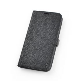 Black Premium Genuine Leather Side Flip Leather Wallet Case for Samsung Galaxy S5