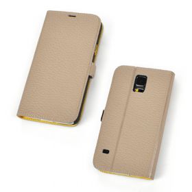 Custom Made Premium Genuine Leather Side Flip Stand Leather Wallet Case for Samsung Galaxy S5