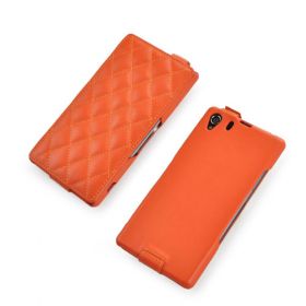 Custom Down Flip Quilted Pattern Leather Case for Sony Xperia Z1