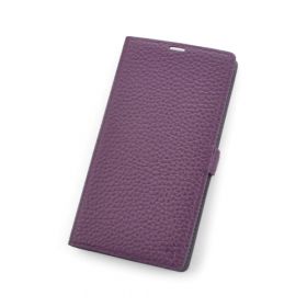 Purple Premium Genuine Leather Side Flip Leather Wallet Case for Sony Xperia Z1