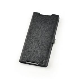 Black Premium Genuine Leather Side Flip Leather Wallet Case for Sony Xperia Z2