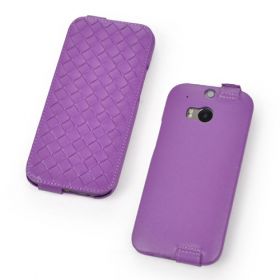 Custom Down Flip Woven Leather Case for HTC One M8