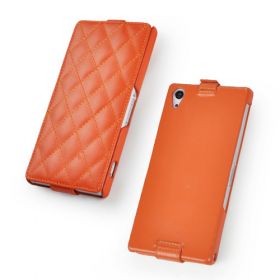 Custom Down Flip Quilted Pattern Leather Case for Sony Xperia Z2