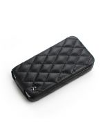 Black Apple iPhone 4 / 4S Hard Shell Down-Fold Flip Quilt Pattern Leather Case