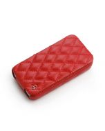 Red Apple iPhone 4 / 4S Hard Shell Down-Fold Flip Quilt Pattern Leather Case
