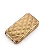 Gold Apple iPhone 4 / 4S Hard Shell Down-Fold Flip Quilt Pattern Leather Case
