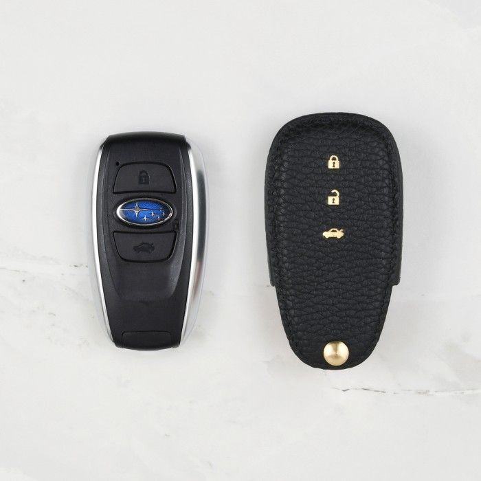  Ready to Ship Coaster Genuine Leather Key Cover in Black  Pebble Grain for Subaru Models Smart Keyless Entry Remote Car Key Fob
