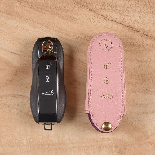  Handmade pink pebble grain genuine leather key