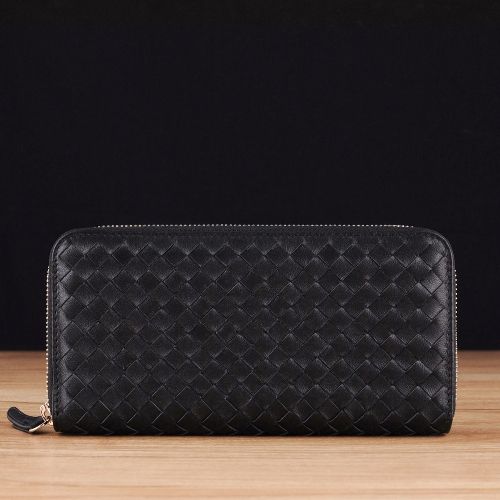 Weave Zip Long Wallet - BLACK-