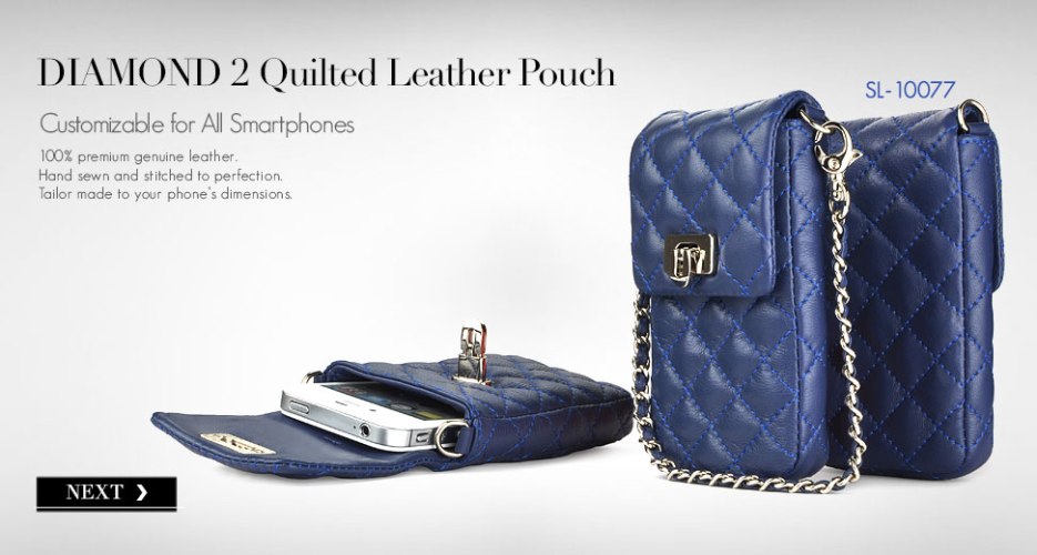 Diamond 2 Long Leather Pouch & Purse. Customizable for All Smart Phones.