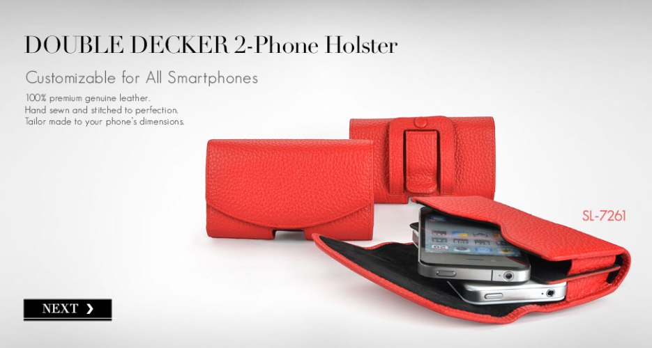 Double Decker Leather Holster for 2 Phones.