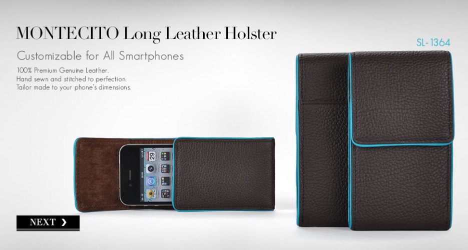 Montecito Long Leather Holster Case. Customizable for All Smart Phone Devices.