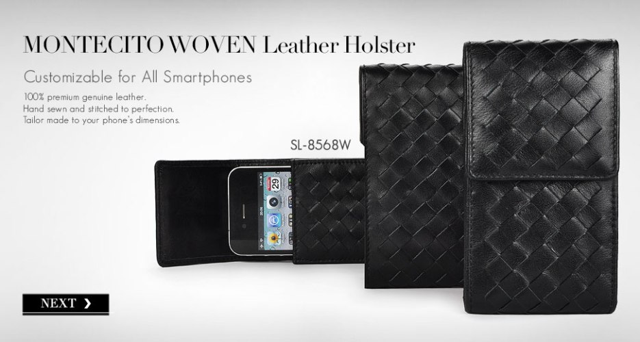 Montecito Long Leather Holster Case with Woven Pattern. Customizable for All Smart Phone Devices.