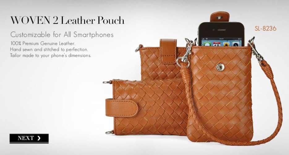 Woven 2 Long Leather Pouch & Purse. Customizable for All Smart Phones.
